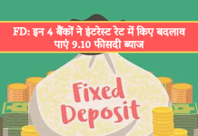 FD: इन 4 बैंकों ने इंटरेस्ट रेट में किए बदलाव, पाएं 9.10 फीसदी ब्याज