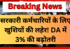 7th Pay Commission : सरकारी कर्मचारियों के लिए खुशियों की लहेर! DA में 3% की बढ़ोतरी, जानिए अब कितनी बढ़ कर आयेंगी सैलरी 7th Pay Commission : सरकारी कर्मचारियों के लिए खुशियों की लहेर! DA में 3% की बढ़ोतरी, जानिए अब कितनी बढ़ कर आयेंगी सैलरी